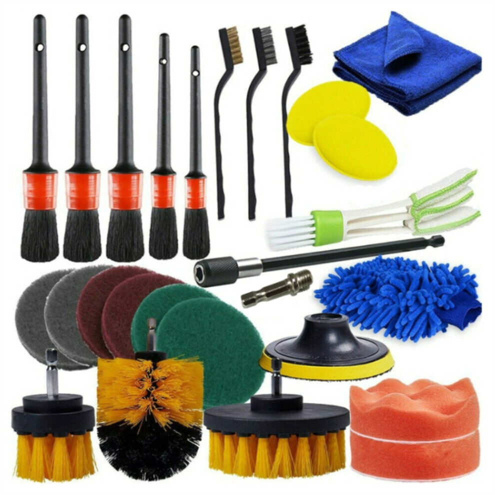 26pcs Drill Scrubber Cleaning Drill Brush Set Detail Brush Attachment for Car Leather Air Vents Wheel Rim Auto Dirt Dust Clean