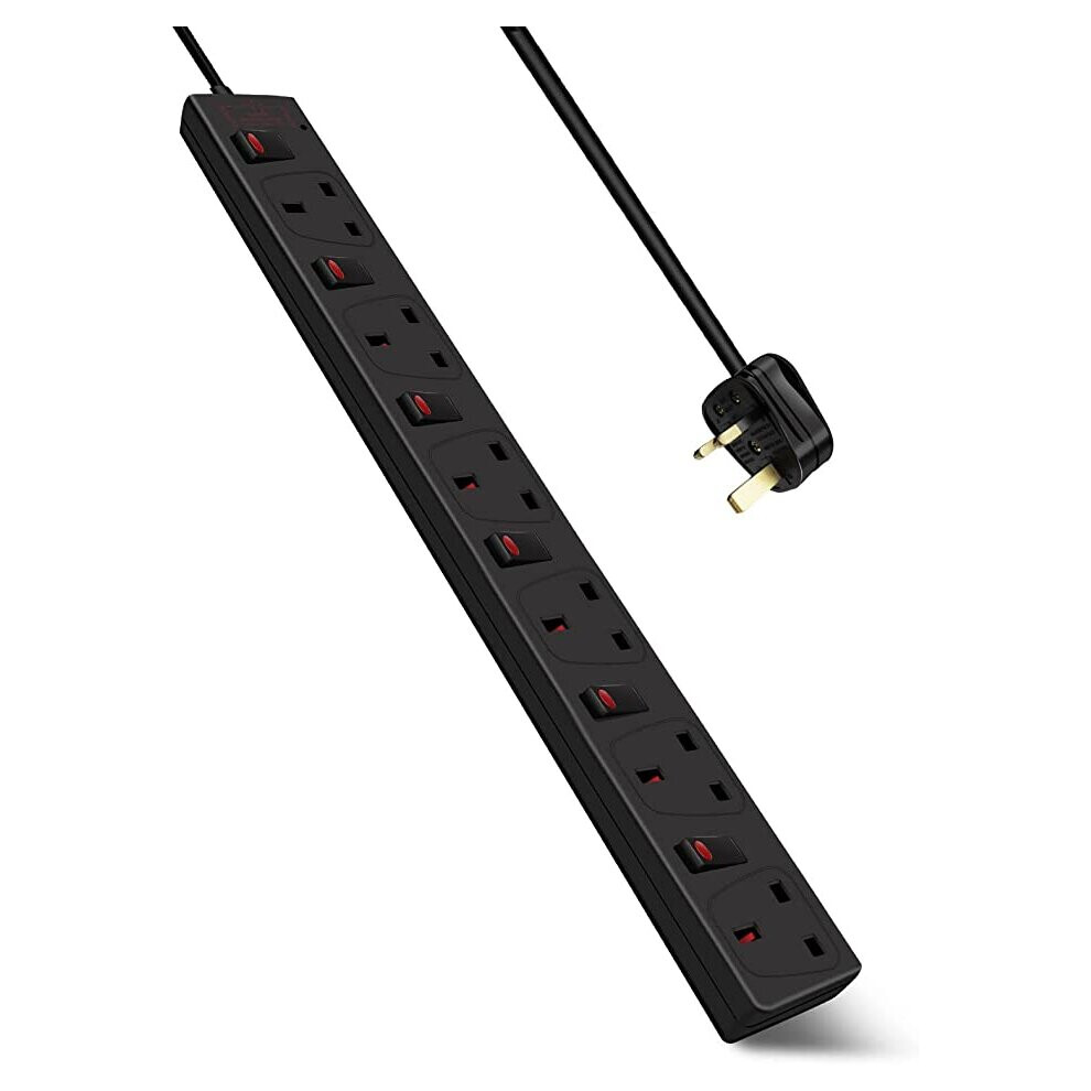 ExtraStar 6 Way Extension Leads Surge Protection, Wall Mounted Individual Switches 13A UK Plug (3M, Black)