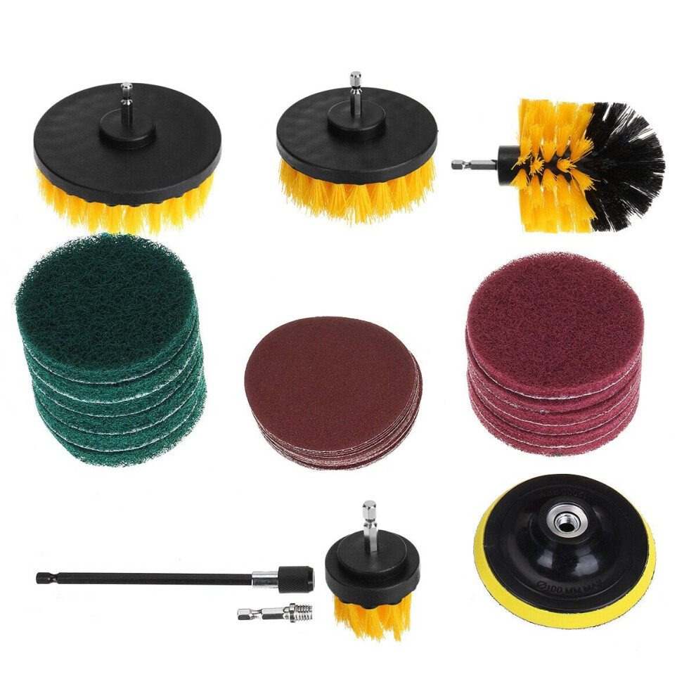 (Yellow) 34pcs Cleaning Drill Brush Tub Clean Electric Grout Power Scrubber Cleaning Combo Tool Kit