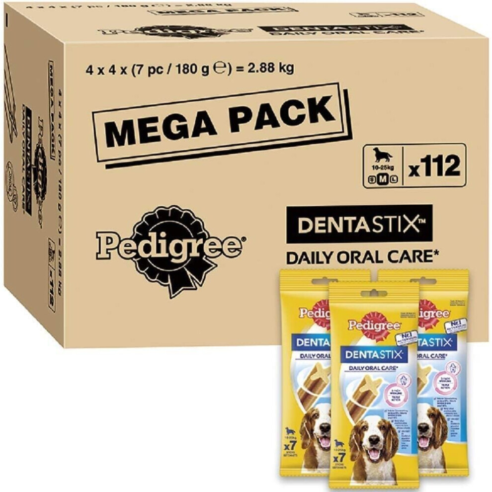 Pedigree Dentastix Daily Dental Chews Variety (10-25 Kg) 112 Sticks For Medium Dogs