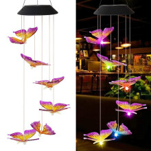 (Butterfly) Solar Wind Chime Light Angel Chandelier Color Changing Light Outdoor Garden Decoration