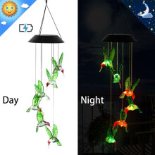 (Colibrí) Campanilla de viento solar con luz - Ángel - para exterior - Colibrí y mariposa