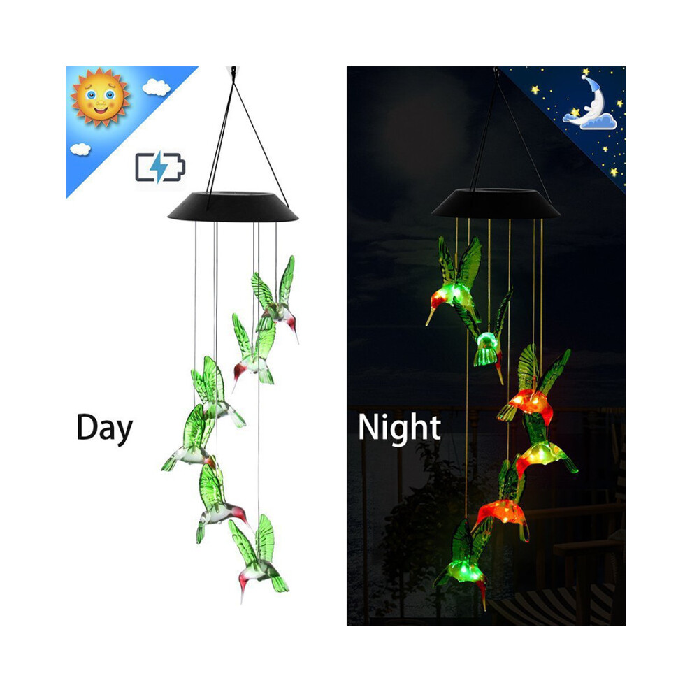 (Hummingbird) Solar Wind Chime Angel Wind Chime Outdoor Hummingbird Butterfly Light