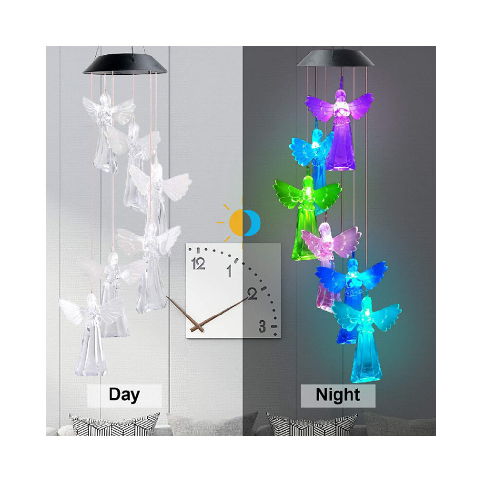 (Angel) Solar Wind Chime Light Angel Chandelier Color Changing Light Outdoor Garden Decoration