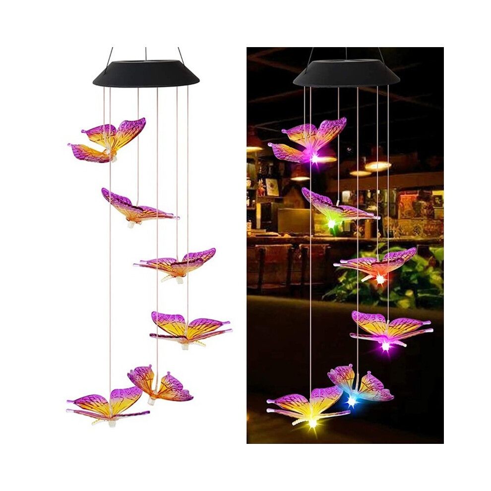 (Butterfly) Solar Angel Wind Chime Light Elegant Wall Hanging Decor Ornament Outdoor Garden