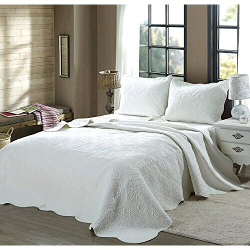Conjunto de Colcha Reversível de Algodão 100% Branco Medallion Vitoriano, King