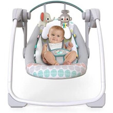 Bright Starts, Whimsical Wild Portable Compact Automatic Baby Swing with Music and Taggies, Removable Toy Bar with 2 Toys, Reclinable, 5 Point