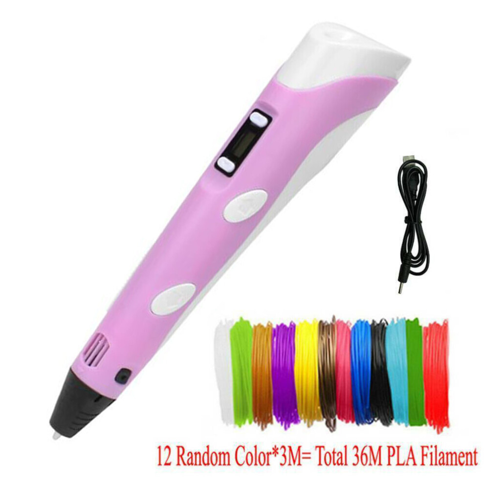 3D Printing Pen with LCD Screen, PINK 3D Pen + 36m PLA ABS Filament