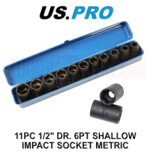 US PRO Tools 11PC 1/2" DR 6 Point Shallow Impact Metric Socket Set 10 - 21mm 3926