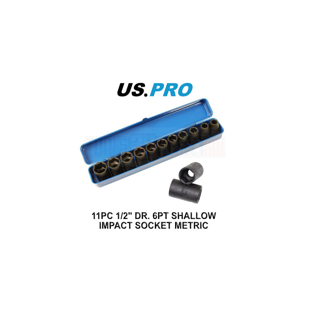 US PRO 11pc 1/2"" Drive Shallow Impact Socket Set 10mm/21mm 6 Point in Tool Box - Image 5