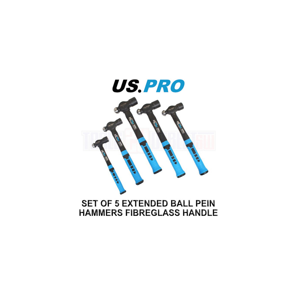 US PRO Tools 5pc Ball Pein Hammers Set 8 16 24 32 40oz FibreGlass Handles 4531