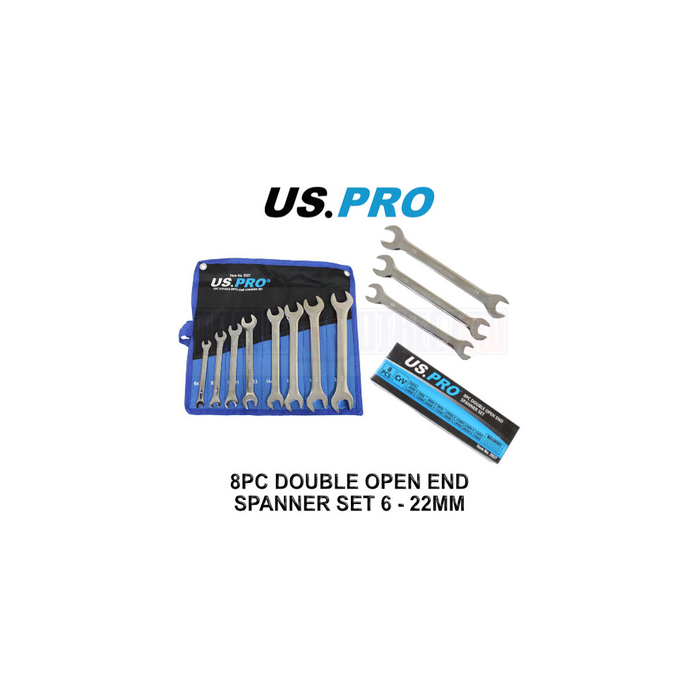Us Pro Tools 8Pc Double Open End Spanner Wrench Set Spanners 6 - 22Mm 3927
