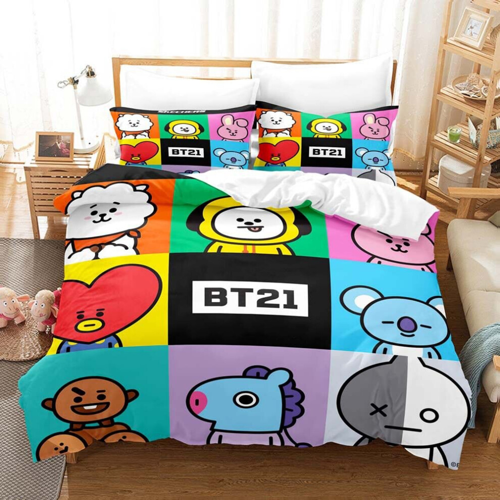 (BT21, 2pcs135x200cm) BT21 Bedding Set Single Twin Full Queen King Size Bed Set Aldult Kid Bedroom Set
