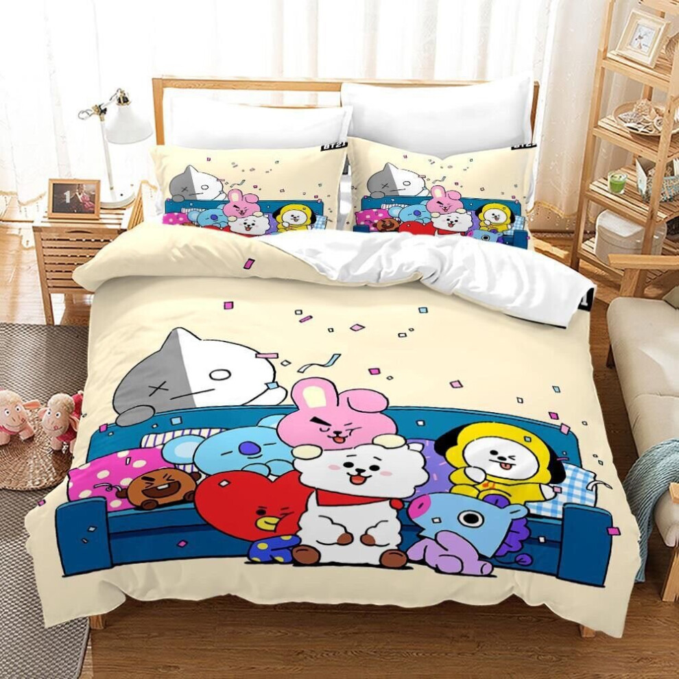 (LightYellow, 2pcs135x200cm) BT21 Bedding Set Single Twin Full Queen King Size Bed Set Aldult Kid Bedroom Set
