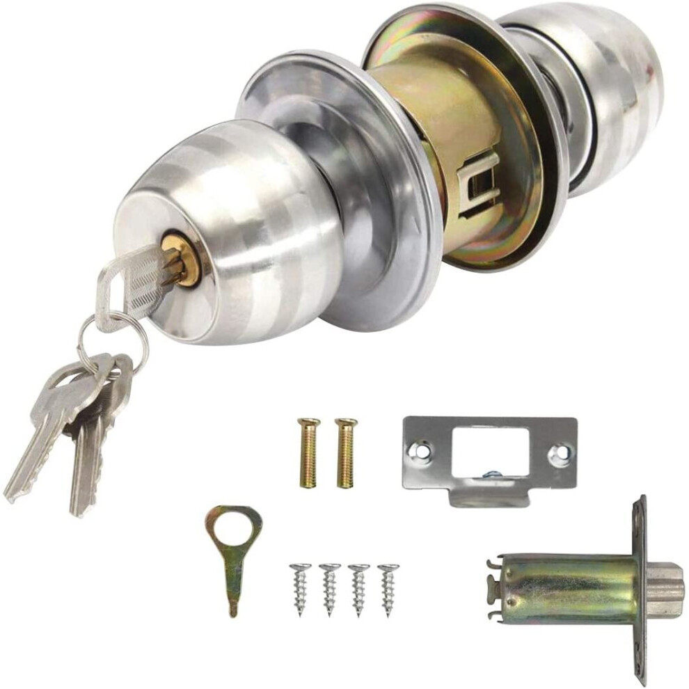 JJOnlineStore - Stainless Steel Round Ball Door Knob Lock Set Safe Lockset with 3 Keys Entrance for Bedroom Bathroom Storeroom Doors Retail Commercial