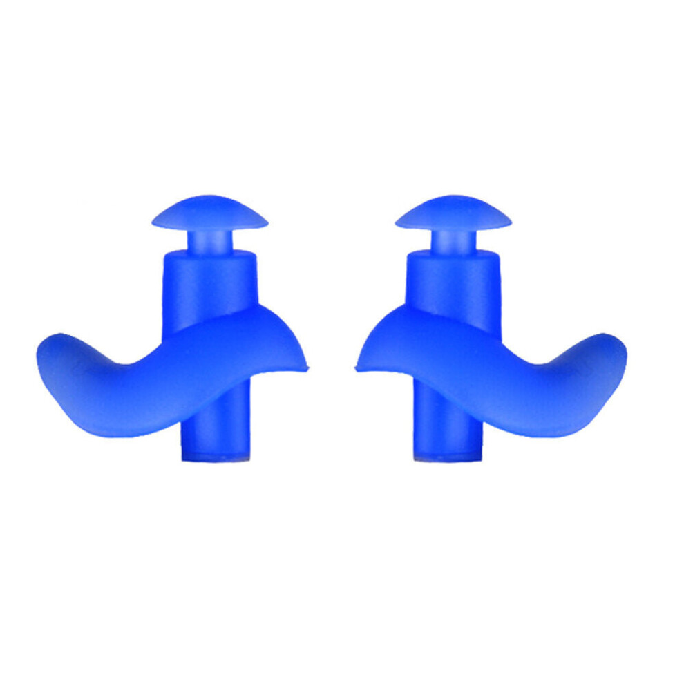 (Blue) 1 Pair Swimming Earplugs Waterproof Reusable Silicone Ear Plugs Showering Bathing Surfing Snorkeling for Adults