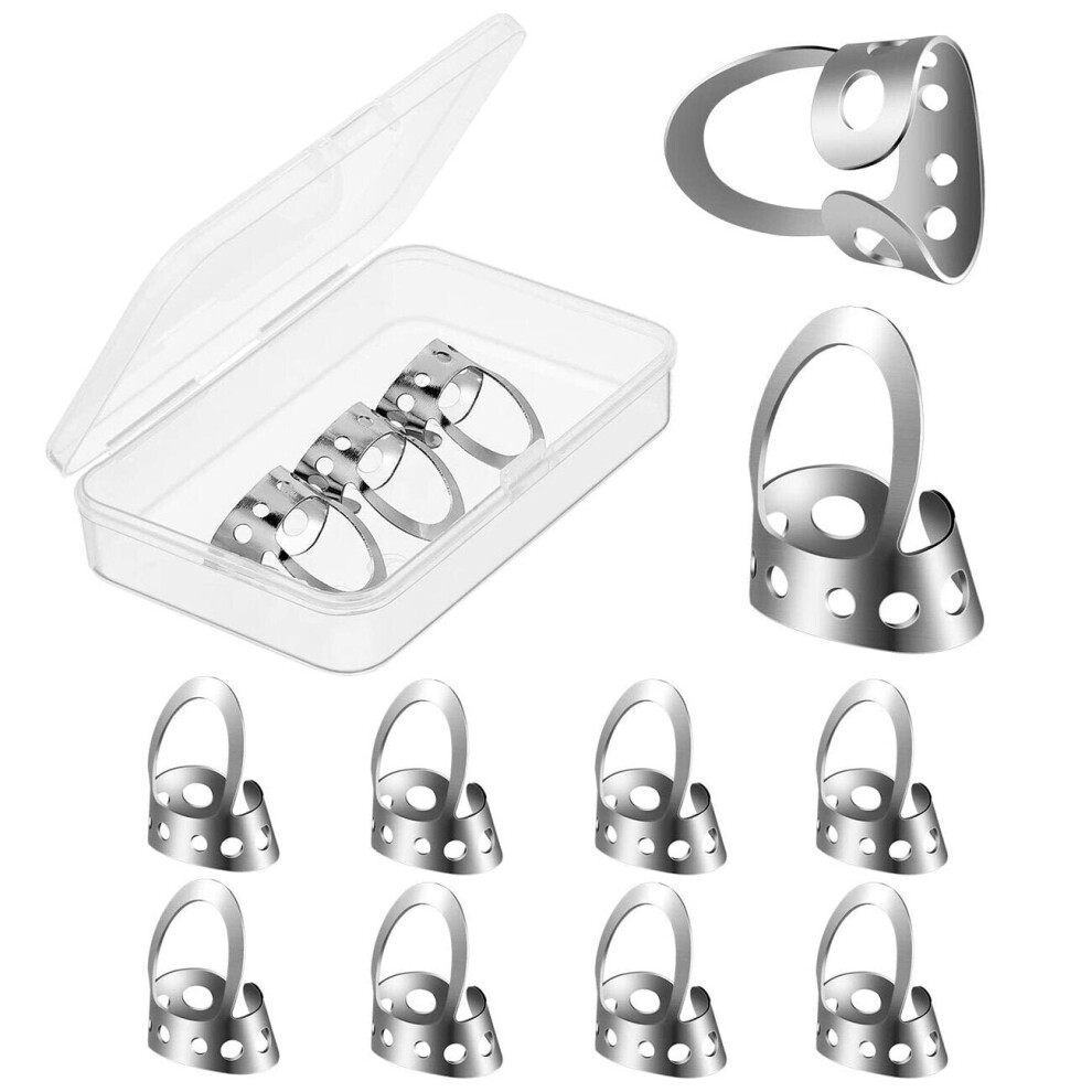 (Silver) 8PCS Guitar Metal Finger Picks Index Finger Cover Stainless Steel Fingers Protective Accessories