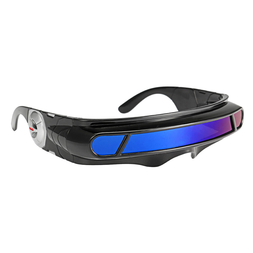 (Blue) Sunglasses Mirrored Narrow Lens Wrap Visor Robot Costume