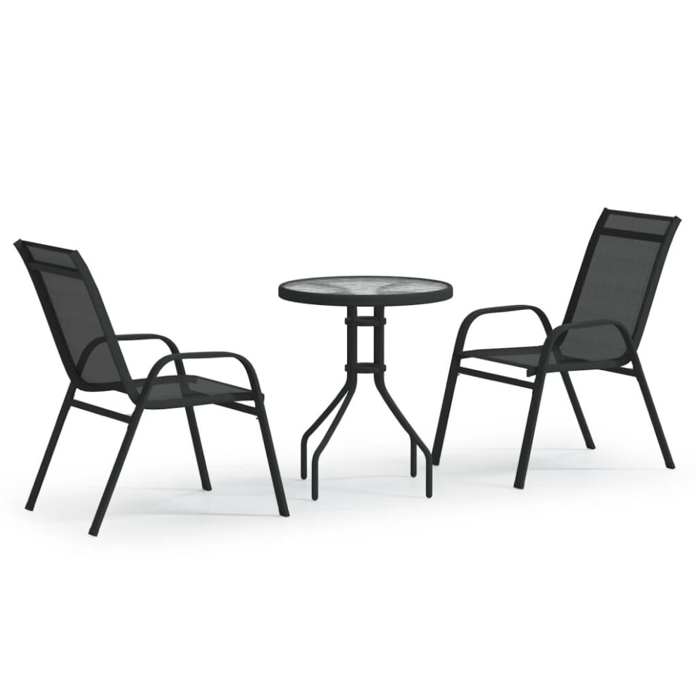 (black) vidaXL Garden Bistro Set 3 Piece Patio Armchair Table and Chair Multi Colours