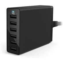 Anker PowerPort 60 W 6-Port Family-Sized Desktop USB Charger with PowerIQ Technology for Smartphones - Black