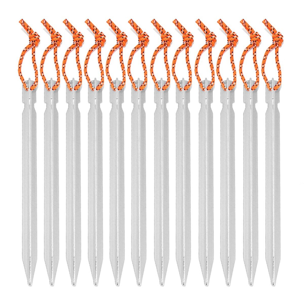 (Silver) 12PCS Aluminum Alloy Tent Nail Pegs Stakes With Rope Lightweight Camping Outdoor