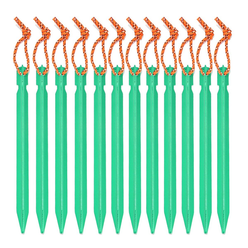 (Green) 12PCS Aluminum Alloy Tent Nail Pegs Stakes With Rope Lightweight Camping Outdoor