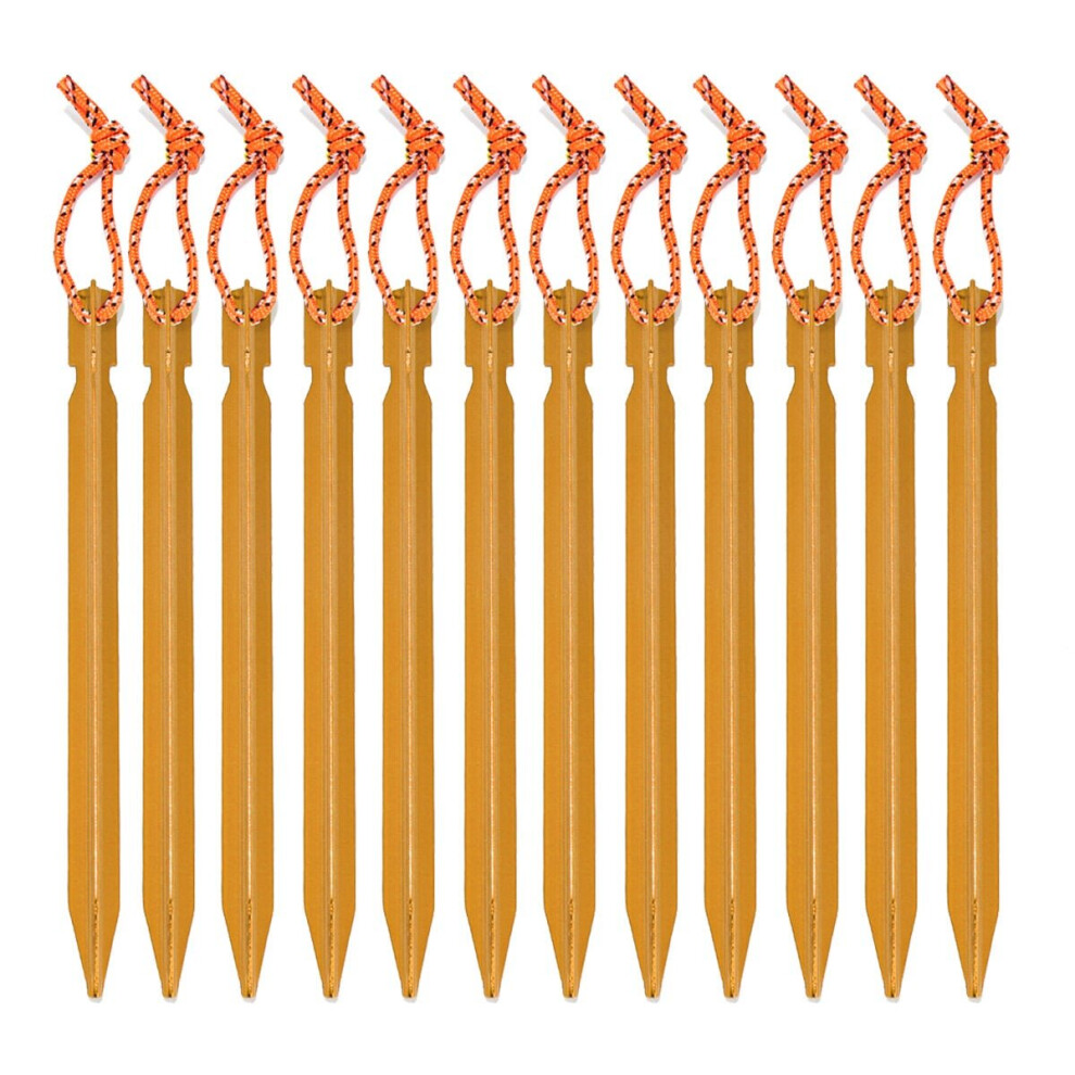 (Gold) 12PCS Aluminum Alloy Tent Nail Pegs Stakes With Rope Lightweight Camping Outdoor