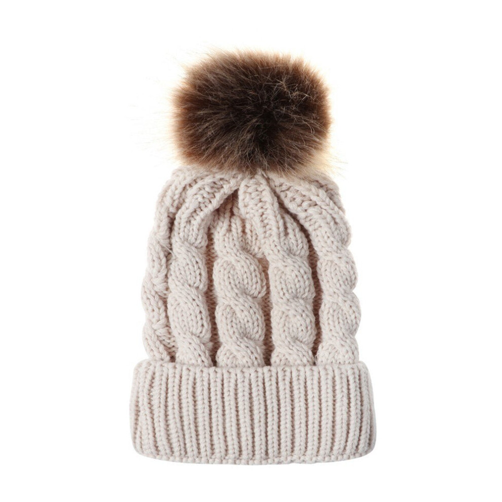 (Beige) Winter Women and Kids Knitted Crochet Wool Warm Hat