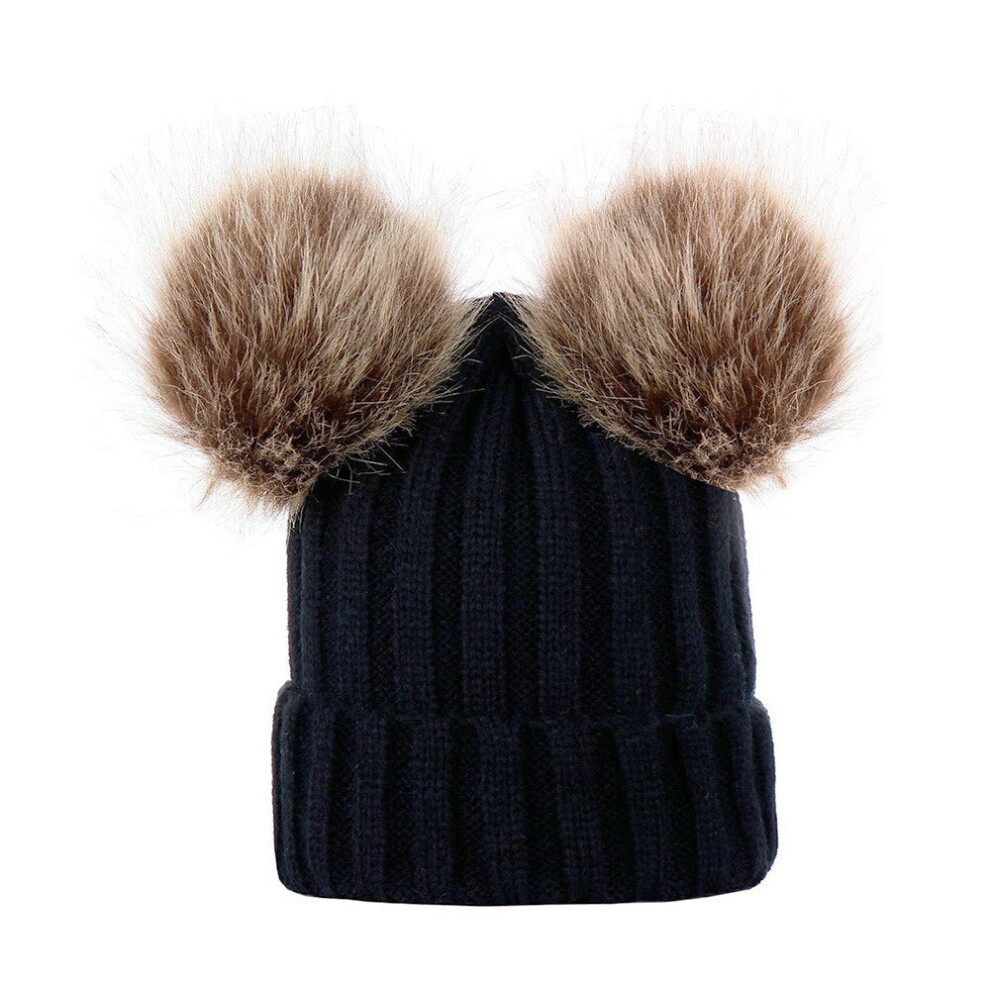 (Black, For Kid) Winter Warm Women and Kids Knitted Crochet Wool Hat