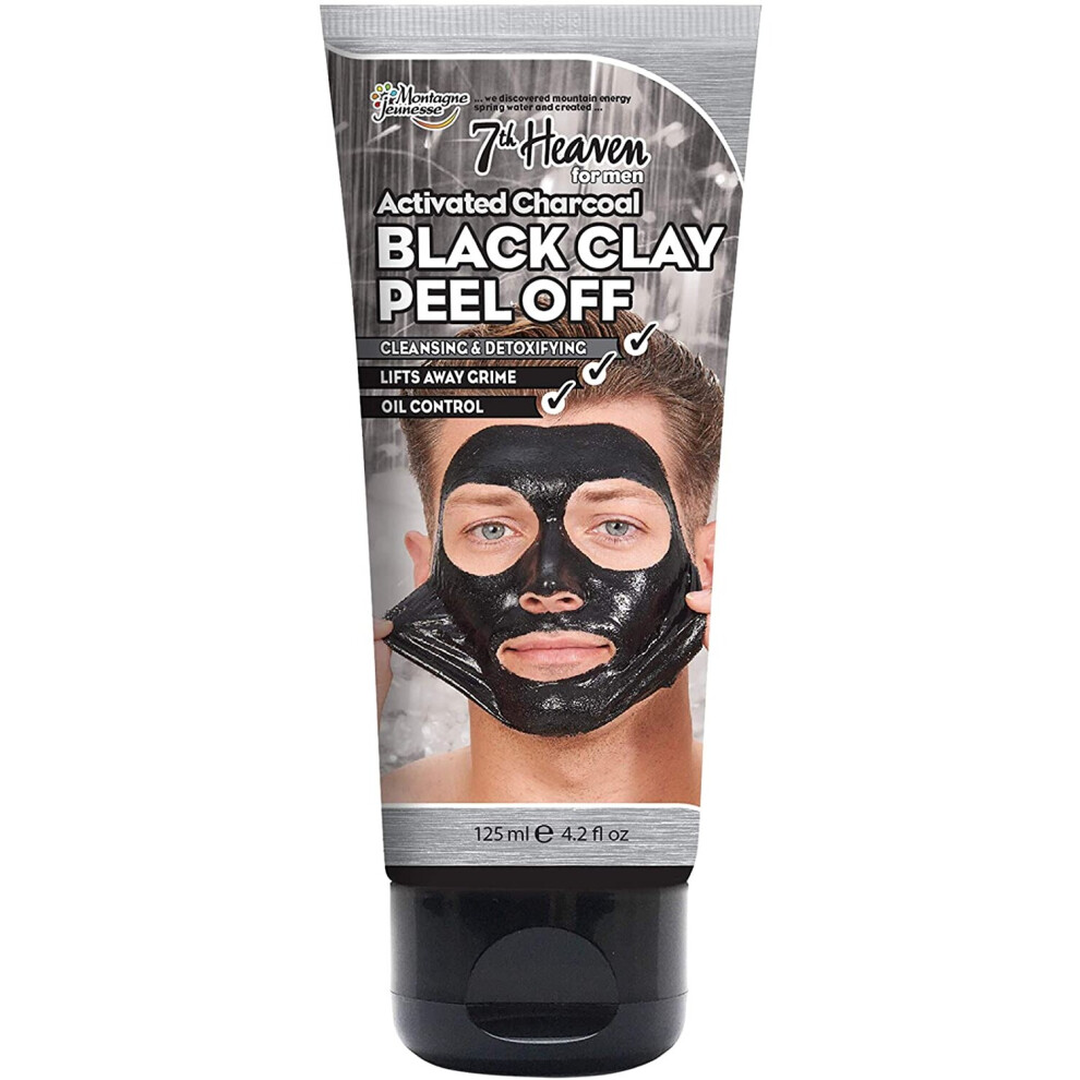 7th Heaven Activated Charcoal Black Clay Peel Off Face Mask for Men, Cleanse and Detoxify, Lifts Away Grime, Oil Control, 125ml
