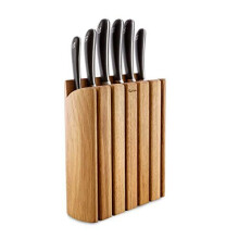 Robert Welch Signature Book Oak Knife Block Set. Multi Award Winning Design Vegetable/Paring 10cm, Santoku 11cm, Kitchen 14cm, Cooks 18cm, Bre
