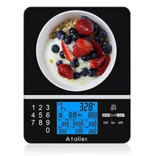 Ataller Food Nutrition Scale, Digital Kitchen Scale with Nutrition Facts Display, Accurate Weight and Nutrient Calculator, Tempered Glass, Black,