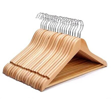 Rainberg Pack of 20 Strong Natural Wood Wooden Hangers, Coat Hangers, Wooden Hangers With Trouser Bar and Strong Shoulder Notches, Use IN OFFICE,