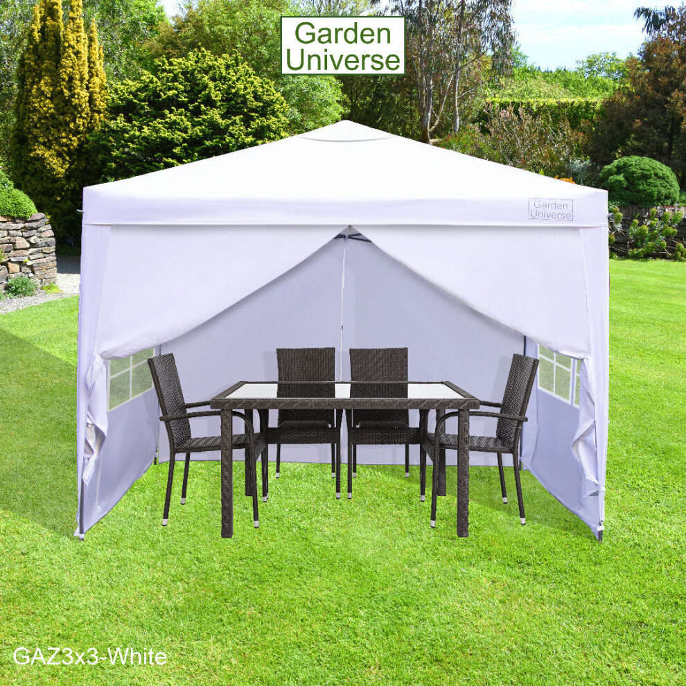 Gazebo 3x3m By Garden Universe Heavy Duty Pop up Frame Marquee Canopy Tent White