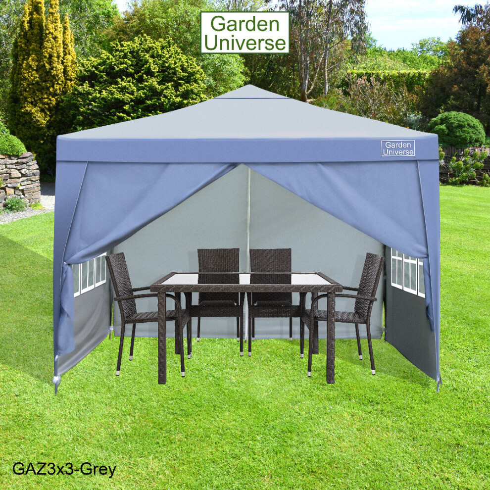 Gazebo 3x3m By Garden Universe Heavy Duty Pop up Frame Marquee Canopy Tent Grey