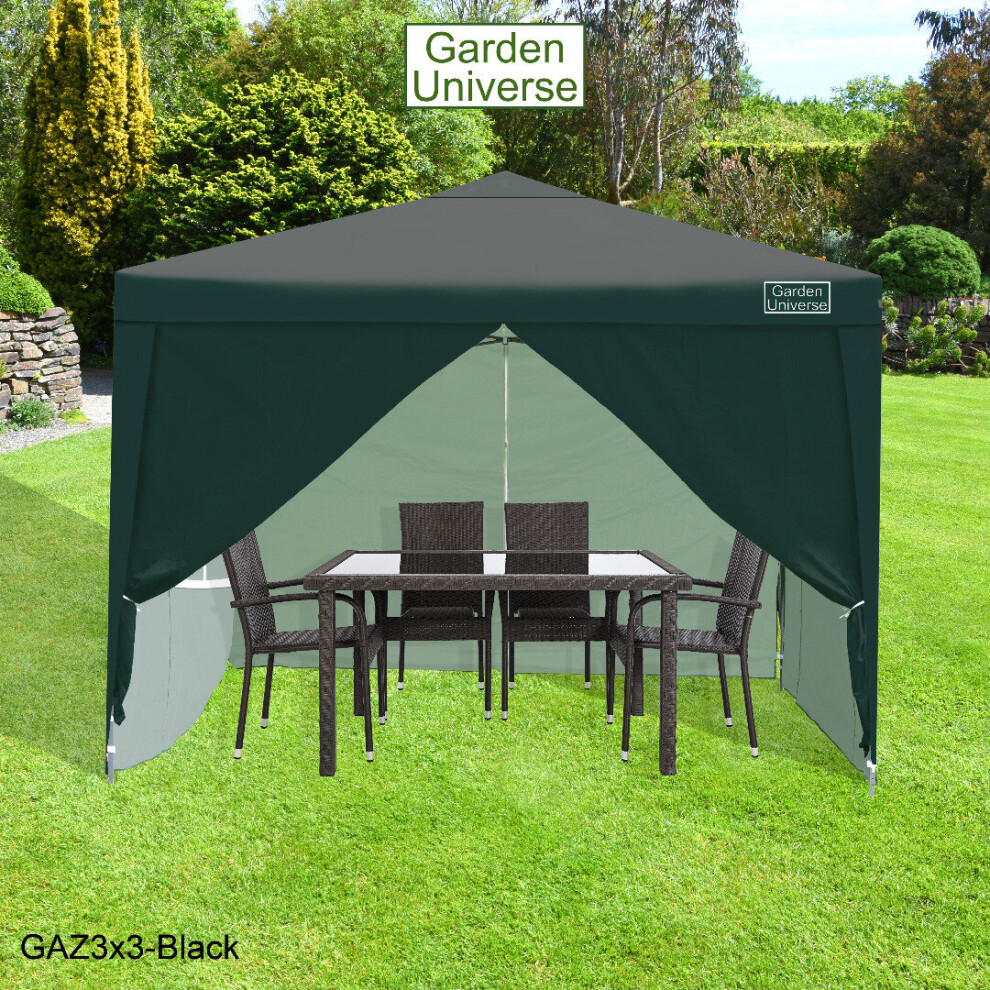 Gazebo 3x3m By Garden Universe Heavy Duty Pop up Frame Marquee Canopy Tent Black