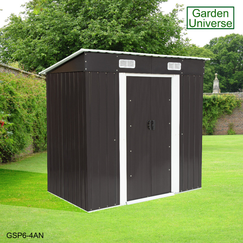 Metal Garden Shed Garden Universe 6' x 4' Storage Anthracite Grey Inc Base Frame