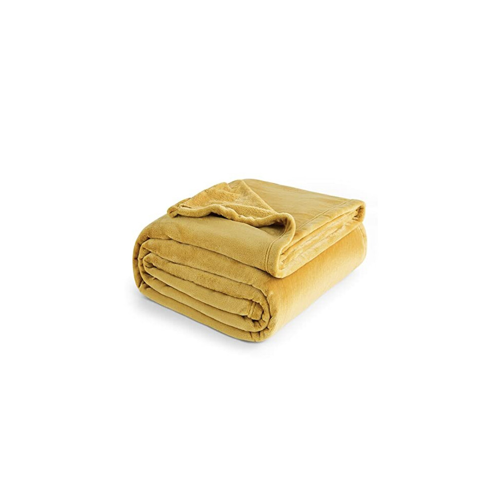 Bedsure Fleece Blanket Queen Size - Versatile Blanket for Bed Fluffy Soft Large Throw, Mustard, 220x240cm