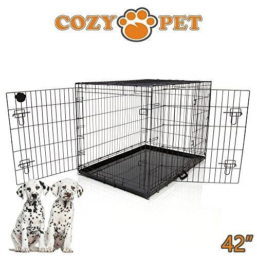 Dog Cage Black 42 in Puppy Crate XL Cozy Pet Crates Folding Metal Cages on OnBuy