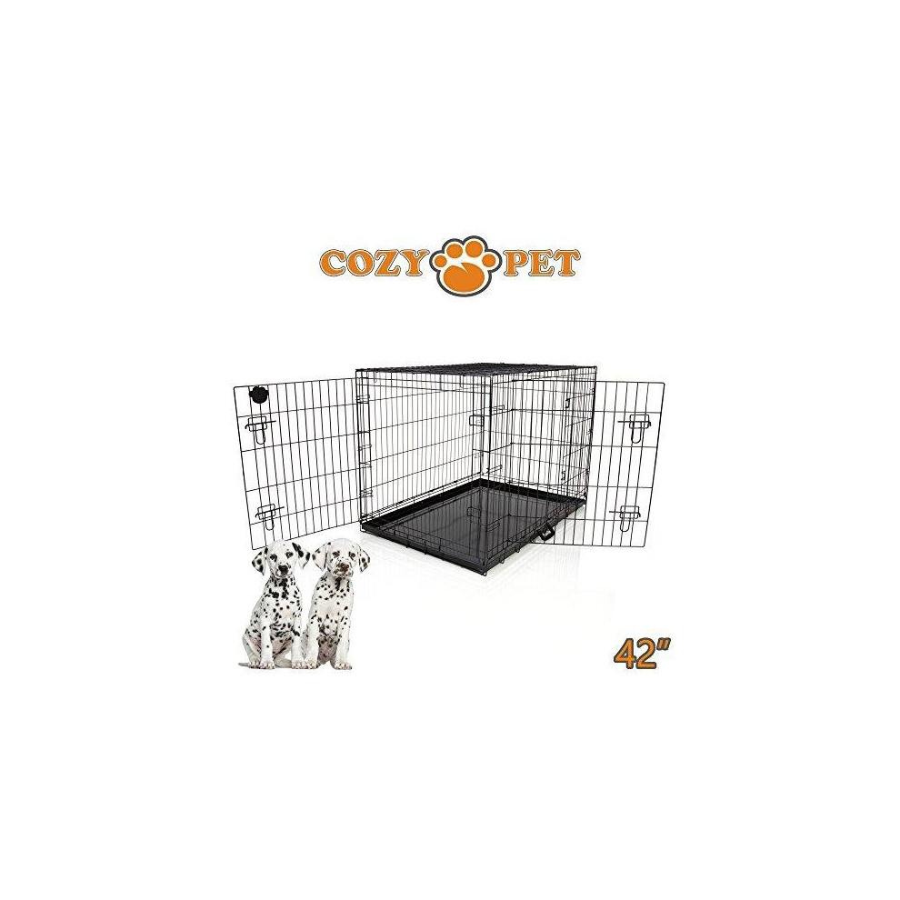 Dog Cage Black 42 in Puppy Crate XL Cozy Pet Crates Folding Metal Cages