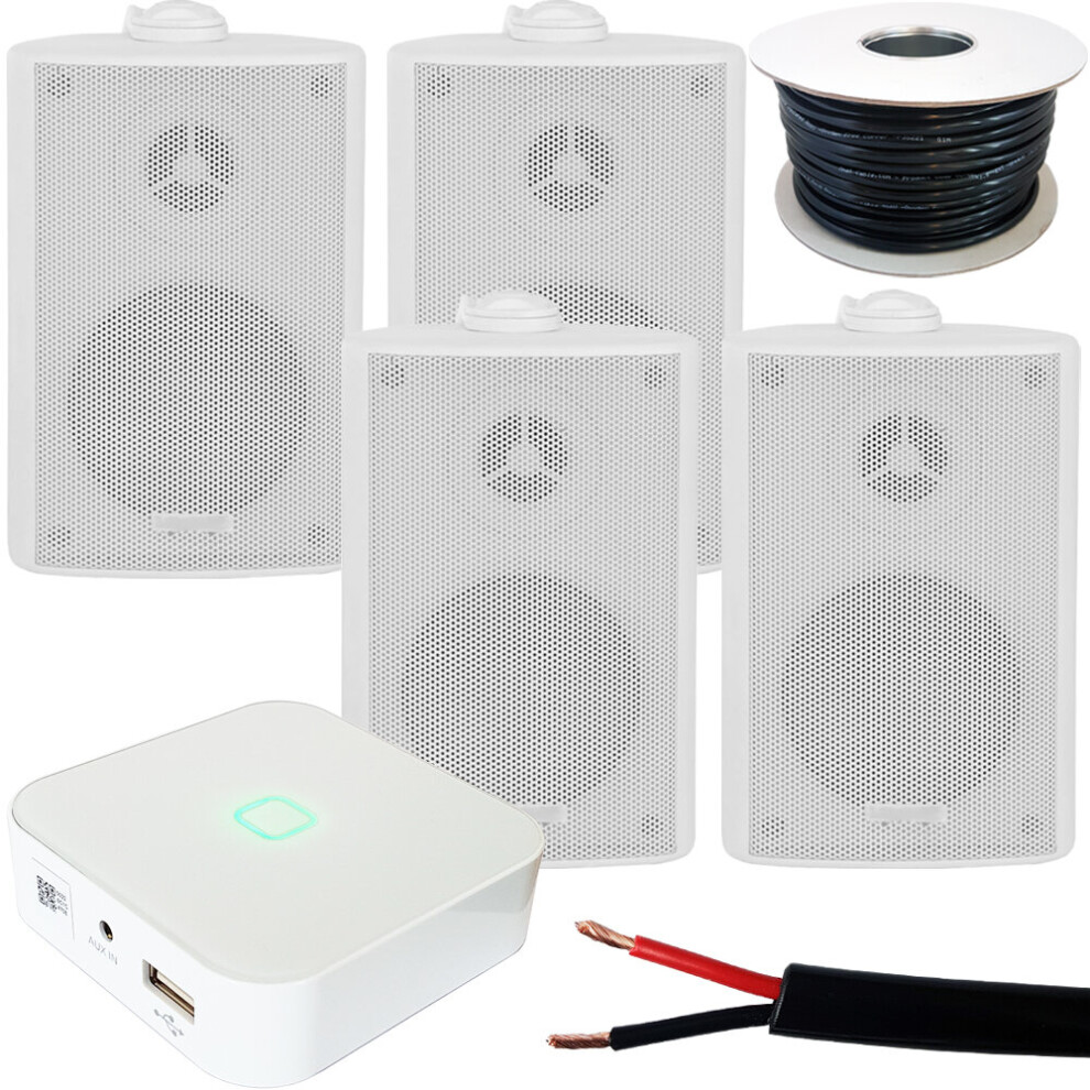 80W Mini Wifi Stereo Amplifier & 4X 60W 3" Outdoor Wall Speaker System White 5056581965660