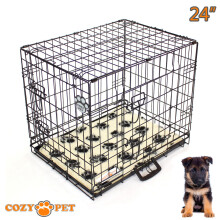 Dog Cage 24 in Black Puppy Crate Cozy Pet Travel Crates Inc Vet Bedding