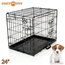 Dog Cage 24 in Black Puppy Crate Cozy Pet Crates Folding Metal Cages DC24B