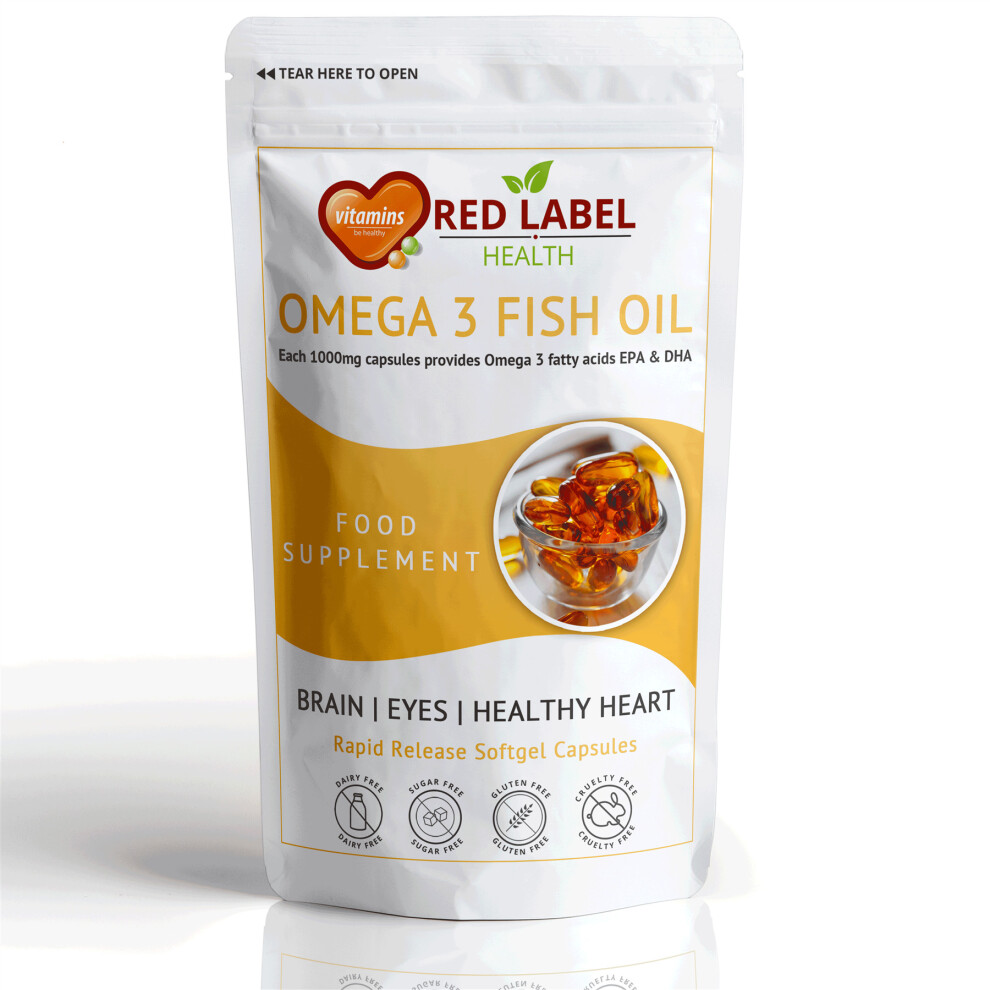 Red Label Health Omega 3 Fish Oil 1000Mg 360 Capsules High Strength Epa Dha Fatty Acids