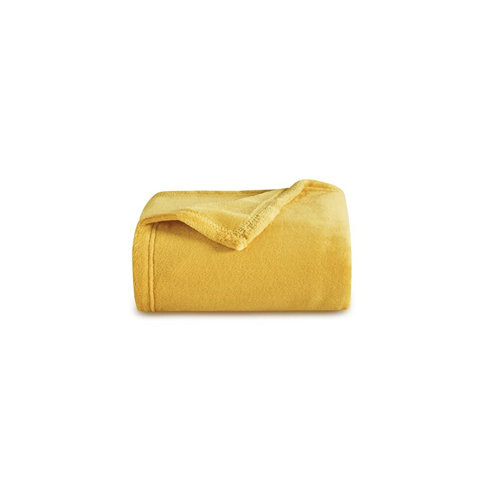 Bedsure Fleece Blanket Sofa Throw - Versatile Blanket Fluffy Soft Throw for Bed and Couch Travel/Single, Mustard, 130x150cm