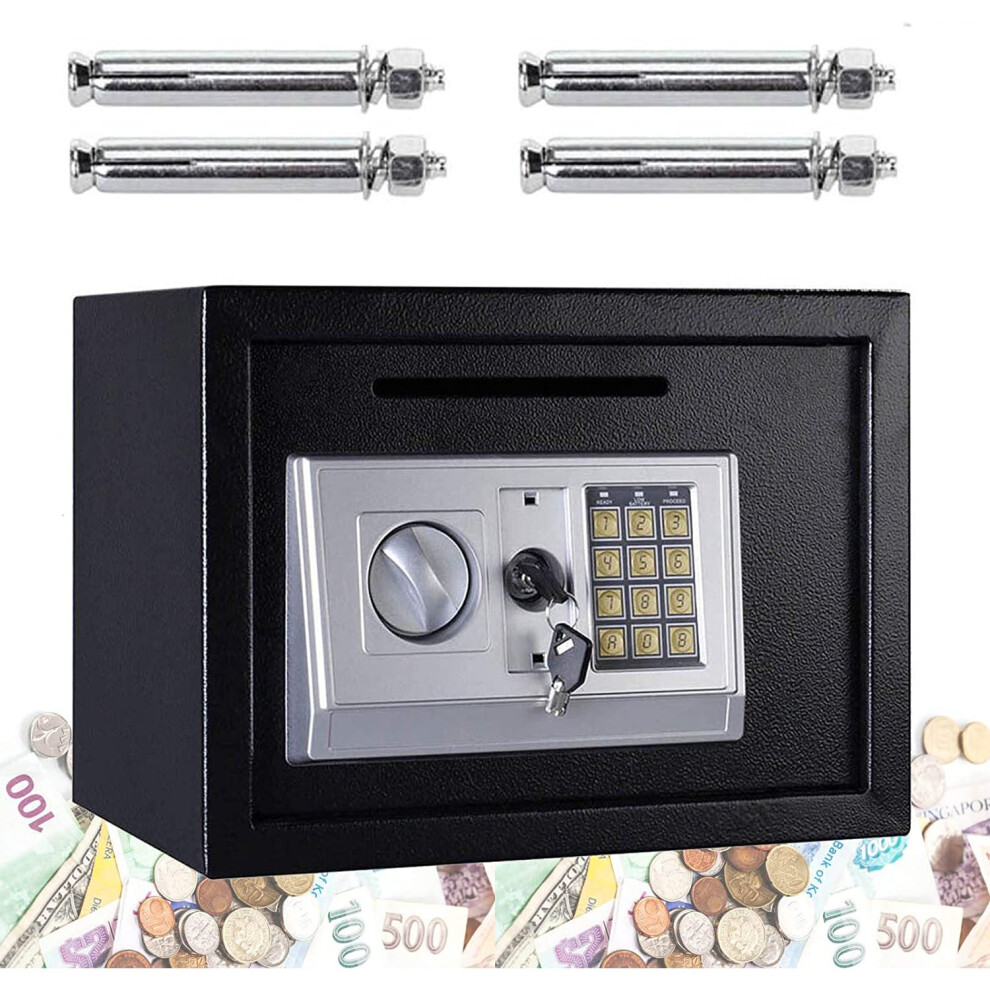 (Black, 16L(250*350*250 With a Slot)) 4.6L/8.5L/16L Digital Steel Safes Security Box Office Cash Locker