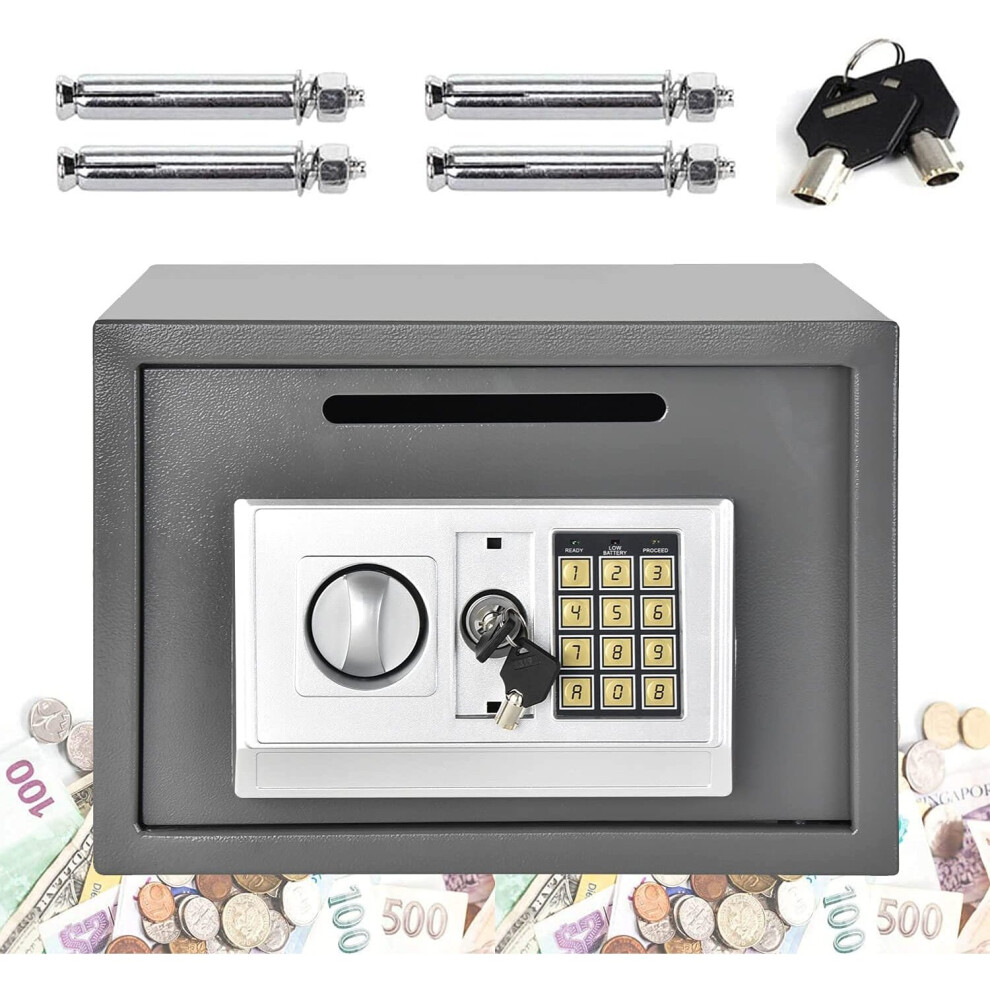 (Grey, 16L(250*350*250 With a Slot)) 4.6L/8.5L/16L Digital Steel Safes Security Box Office Cash Locker