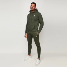 (Green, S) Gym King Mens Tracksuit Slim Fit Overhead Hoodie Open Hem Joggers Bottoms