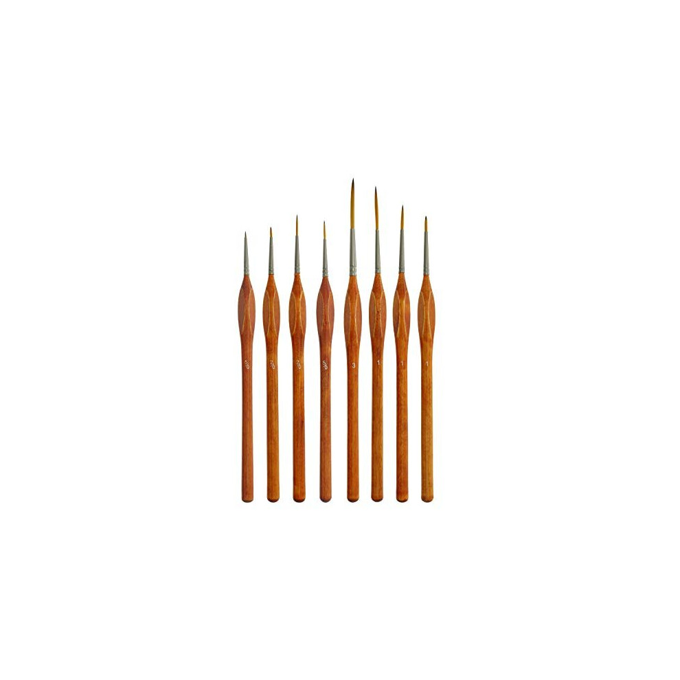 U.S. Art Supply 8 Piece Taklon Detail and Liner Artist Brush Set with Wood Comfort Grip Handles - Art, Detailing, Acrylic, Oil, Watercolor