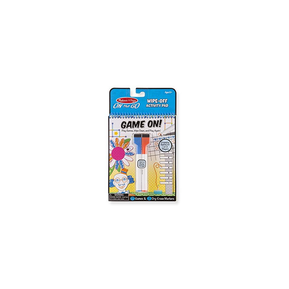 Melissa & Doug On the Go Game On! Reusable Games Wipe-Off Activity Pad Reusable Travel Toy with 2 Dry-Erase Markers